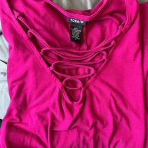 Torrid Fuchsia caged neckline top
